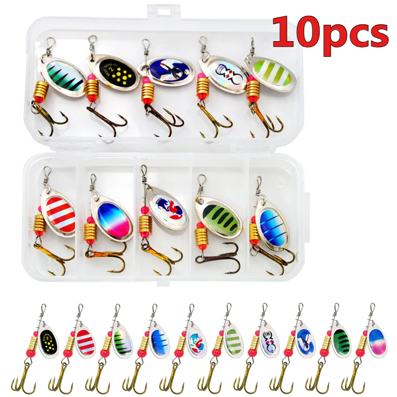 Fishing Lure Crankbait - เหยื่อตกปลาแบบสปินเนอร์โลหะรุ่นใหม่ล่าสุด ชุด 10 ชิ้น เหยื่อปลอมแบบสปูน เครง